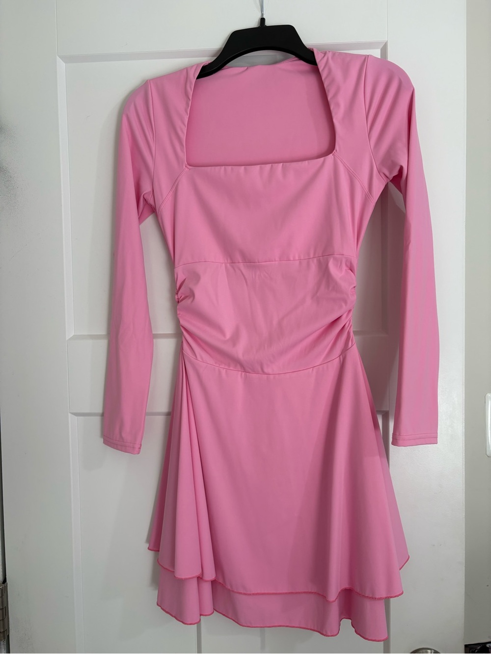 Amazon Pink Long-Sleeve Square Neck Fit-and-Flare Dress